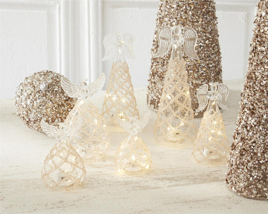 5.25 in Clear Glass Lattice Gold Bead LED Angel
