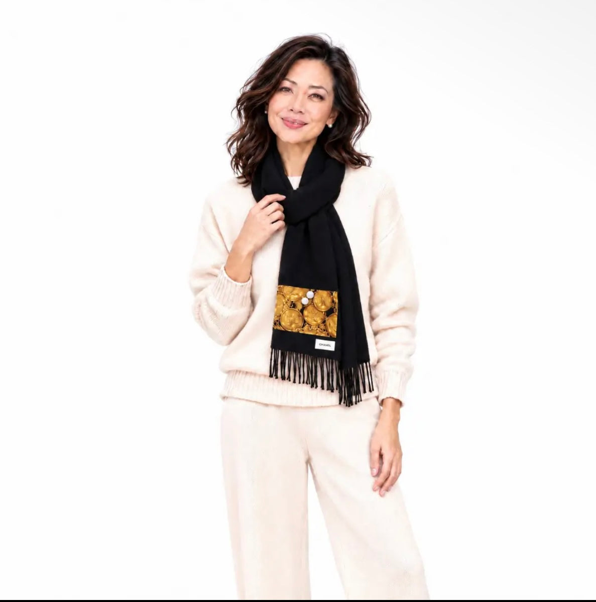 CC Coins Noir Vintage Silk Scarf & Cashmere Scarf