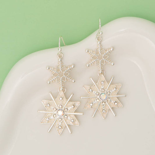 Christmas Crystal Snowflake Dangle Earrings