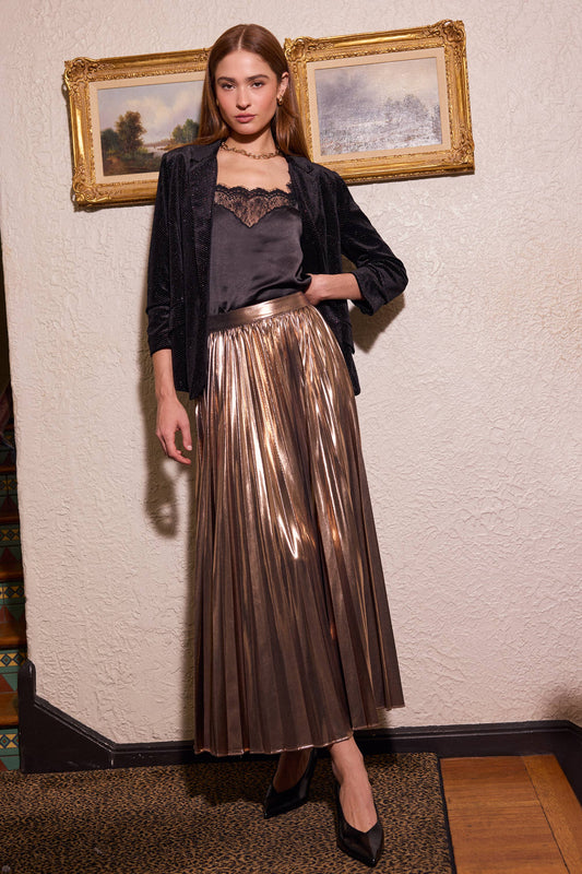 LAST CHANCE - Metallic Pleated Maxi Skirt - size M