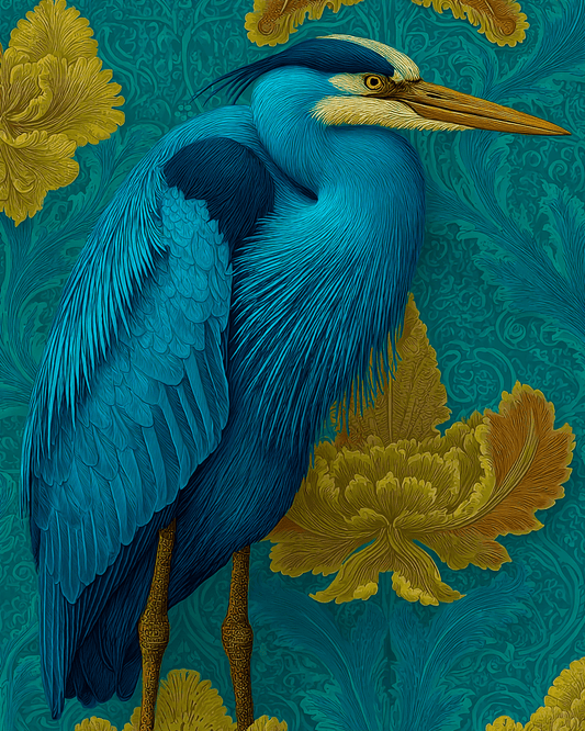 Art Nouveau Great Blue Heron Portrait - American Wildlife Art Print - 8"x10" Artwork for 11"x14" Frame