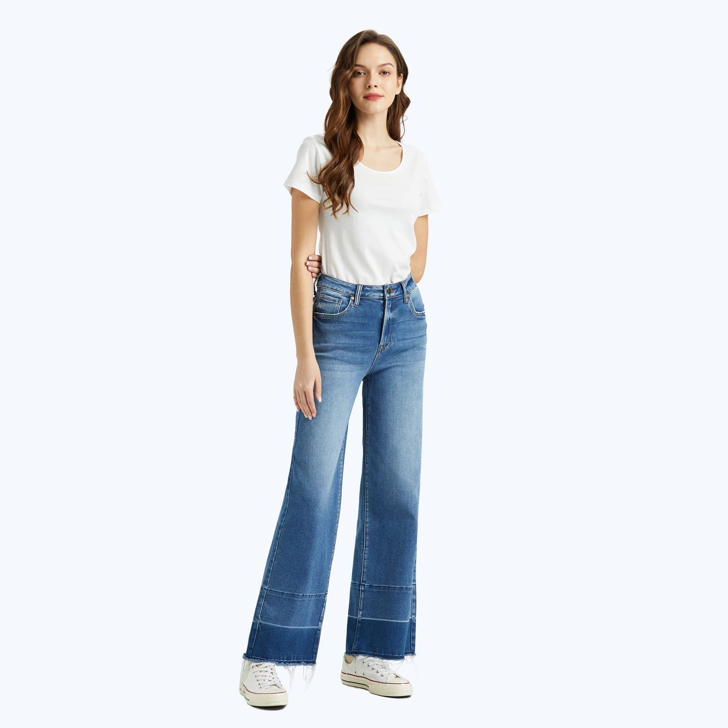 HIGH RISE WIDE LEG JEANS WITH RAW HEM