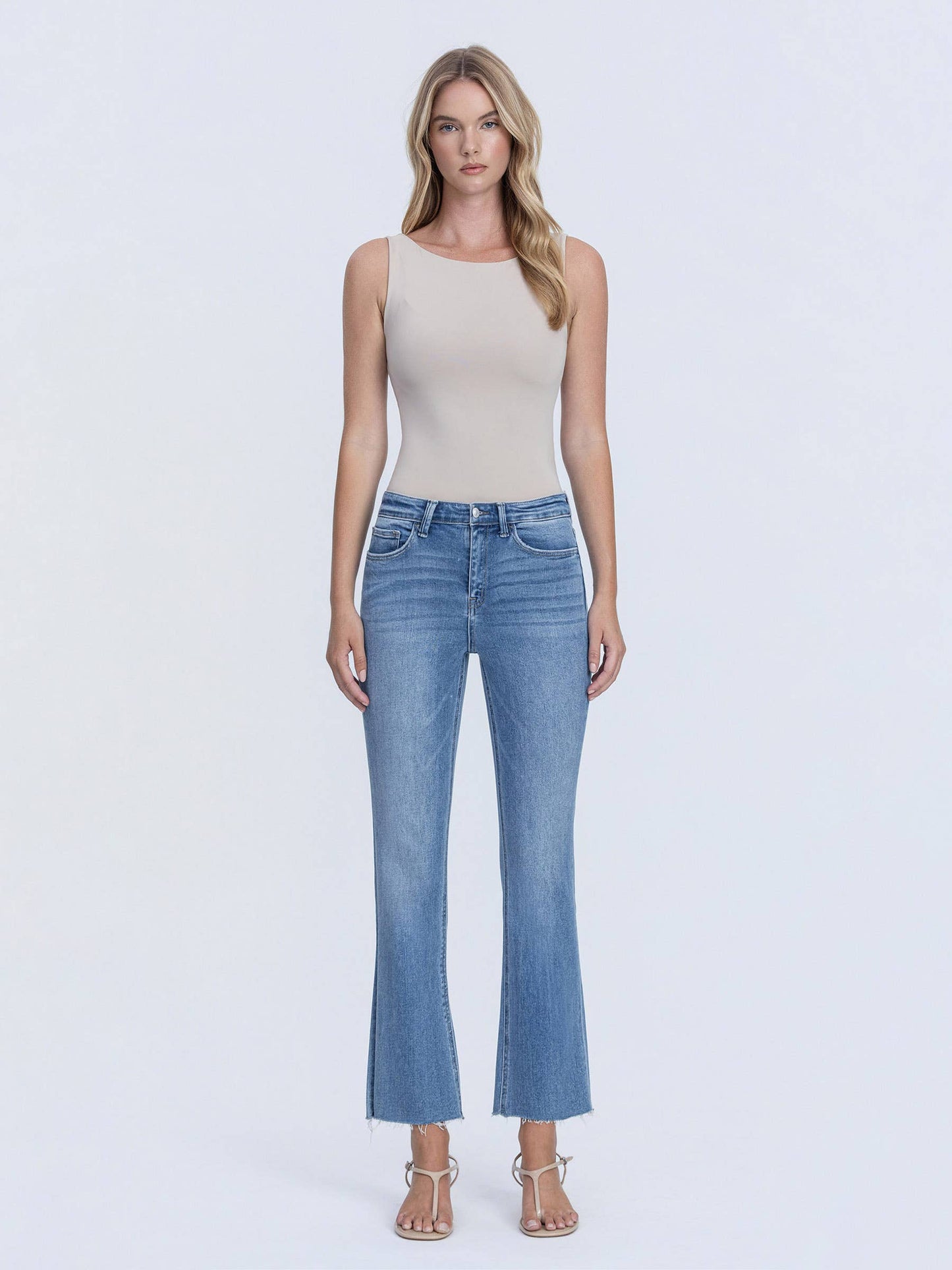 CLEAN CUT RAW HEM CROP FLARE JEANS