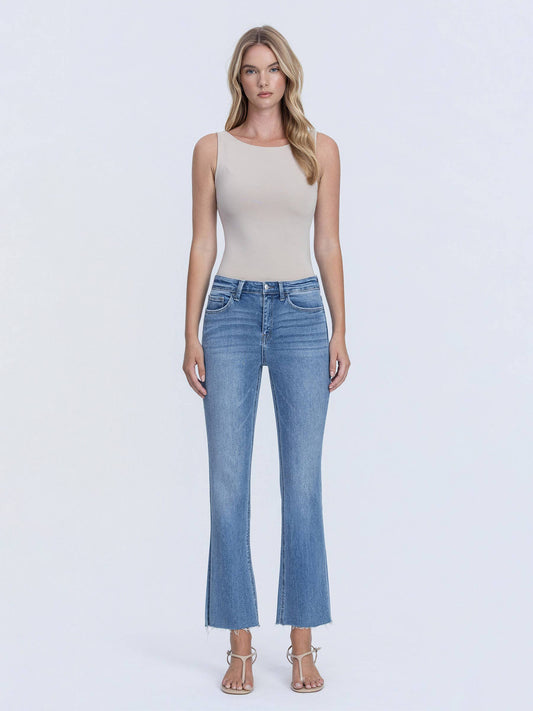 CLEAN CUT RAW HEM CROP FLARE JEANS