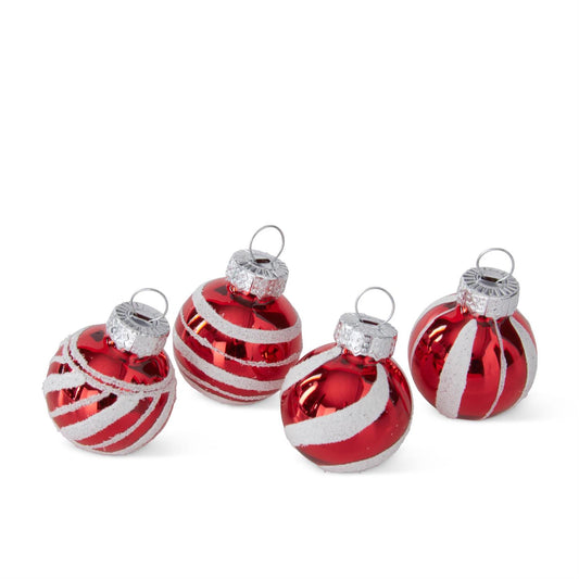 Box of 20 Mini 1 inch Red & White Striped Glass Ornaments