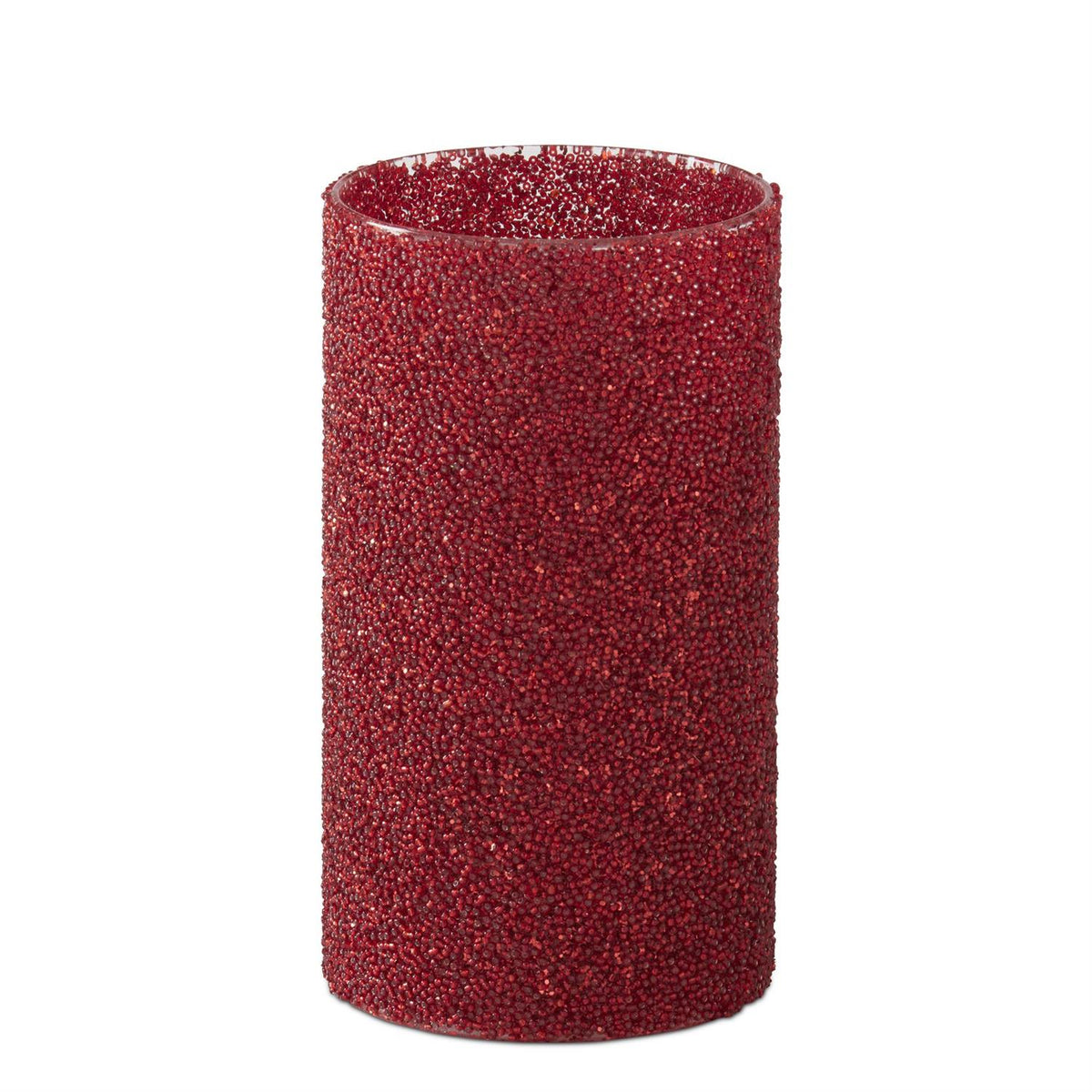 Red Seed Bead 7.75" Glass Candle Slip Cover