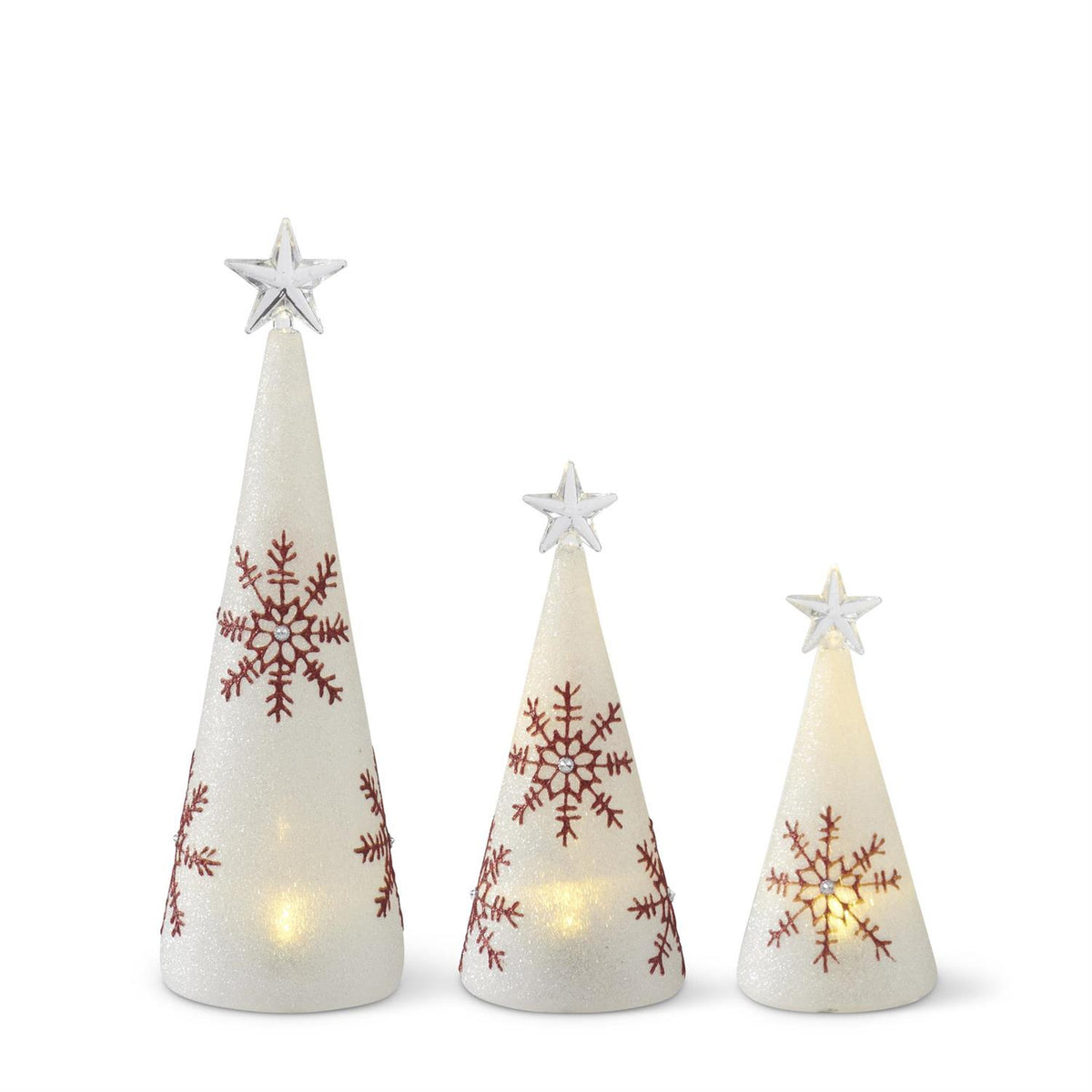 Red Snowflake White Glittered Glass LED in 3 sizes