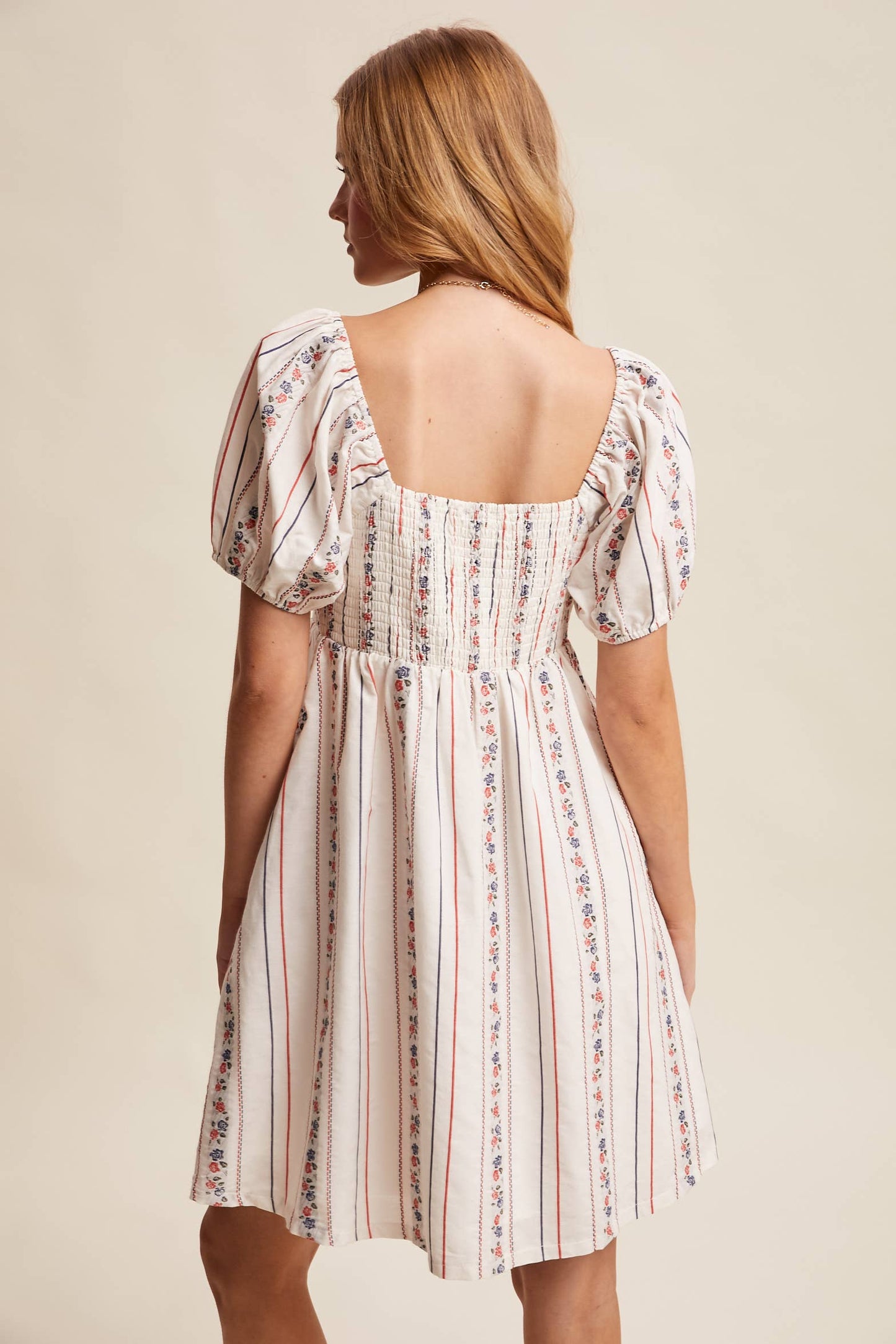 Floral Stripe Puff Sleeve Dress