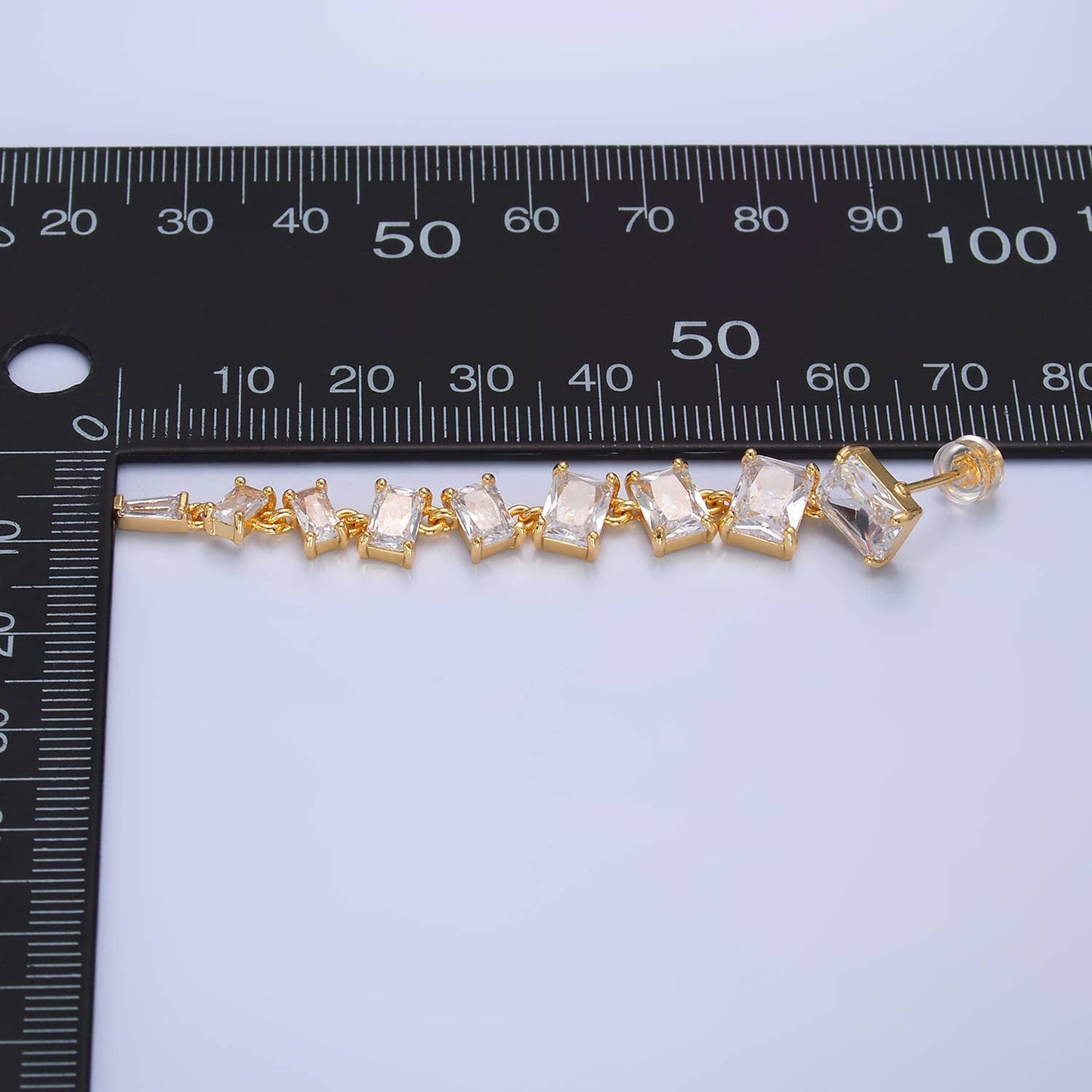 24K Gold Filled CZ Baguette Stud Dangle Earring