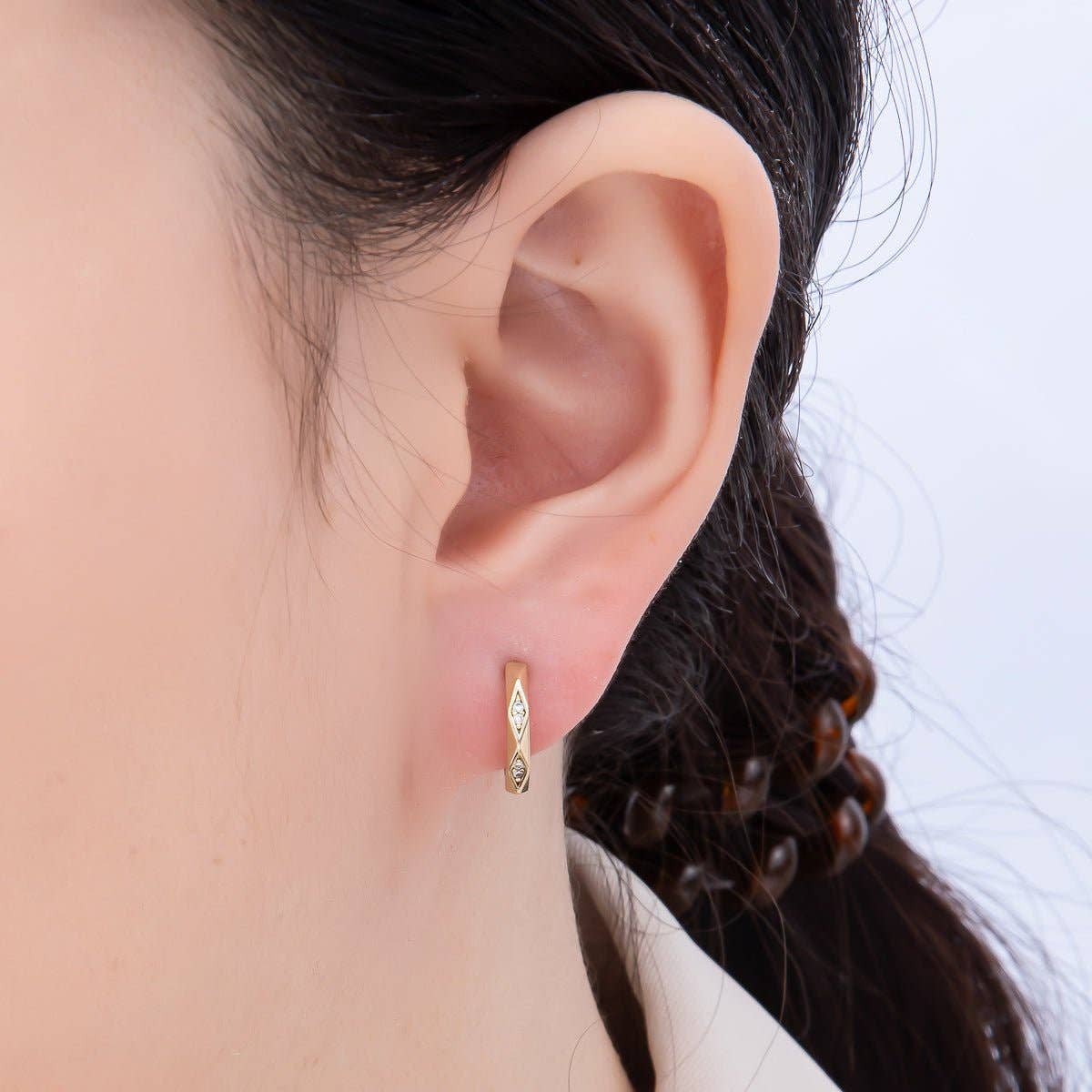 Micro Paved CZ Geometric Hexagonal Cartilage Huggie Earrings