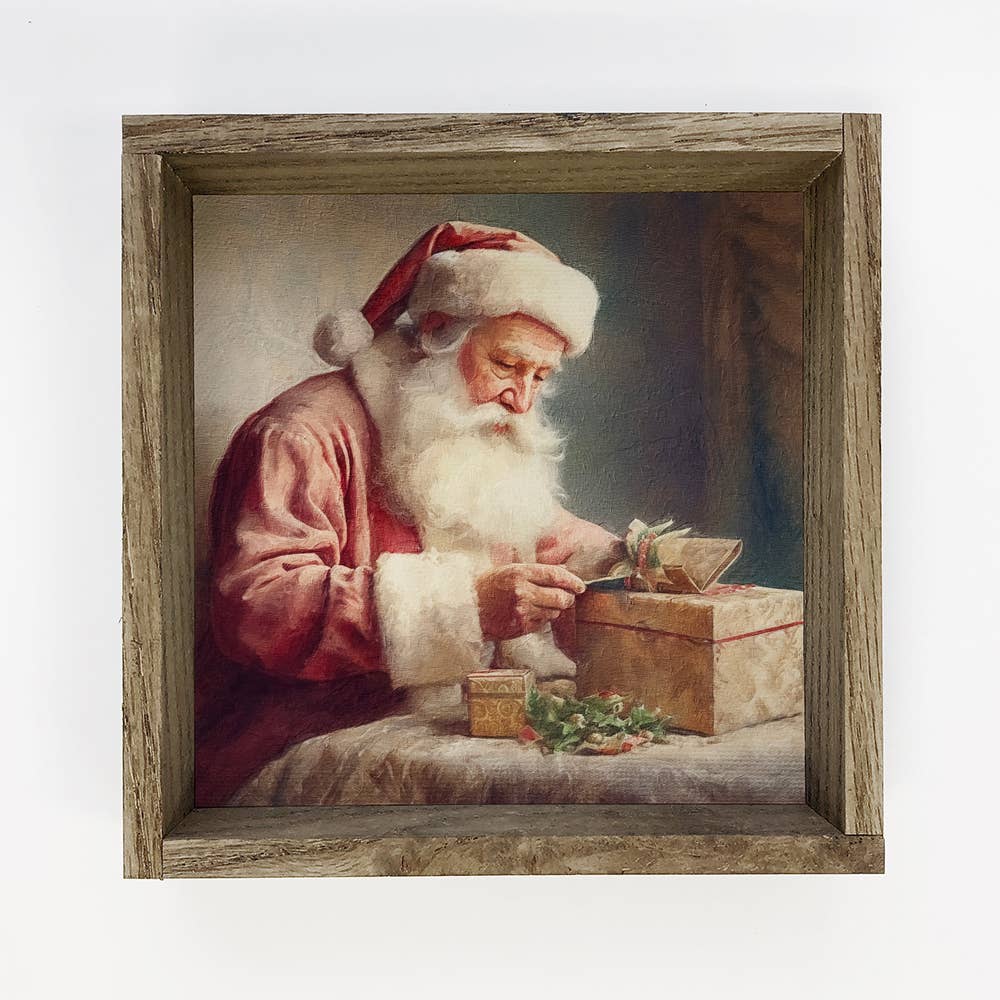 Vintage Santa Art Framed Boxed Sign