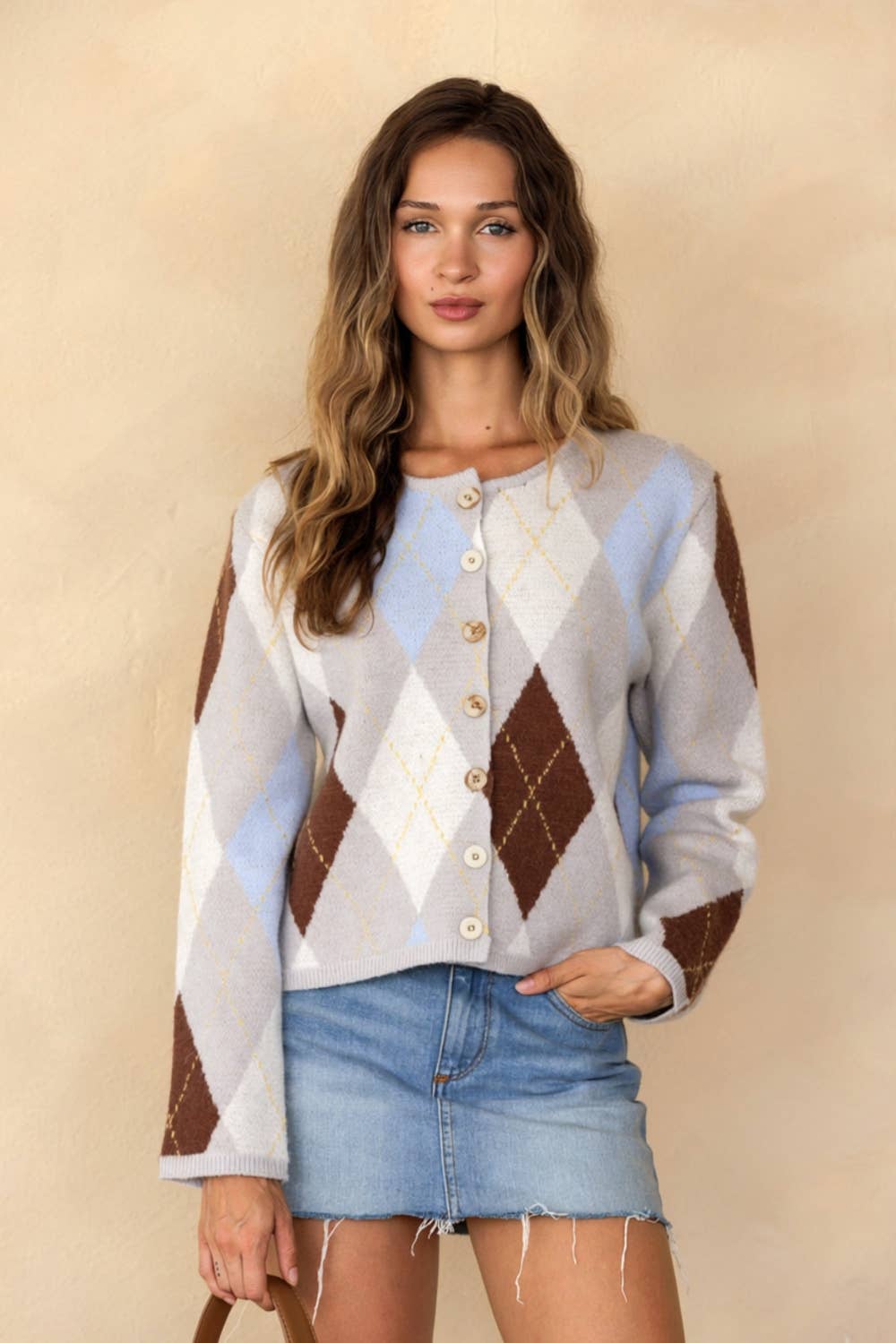 PASTEL ARGYLE KNIT CARDIGAN