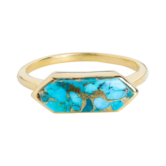 Blue Copper Turquoise HexaGlow Ring - Gold Plated Silver
