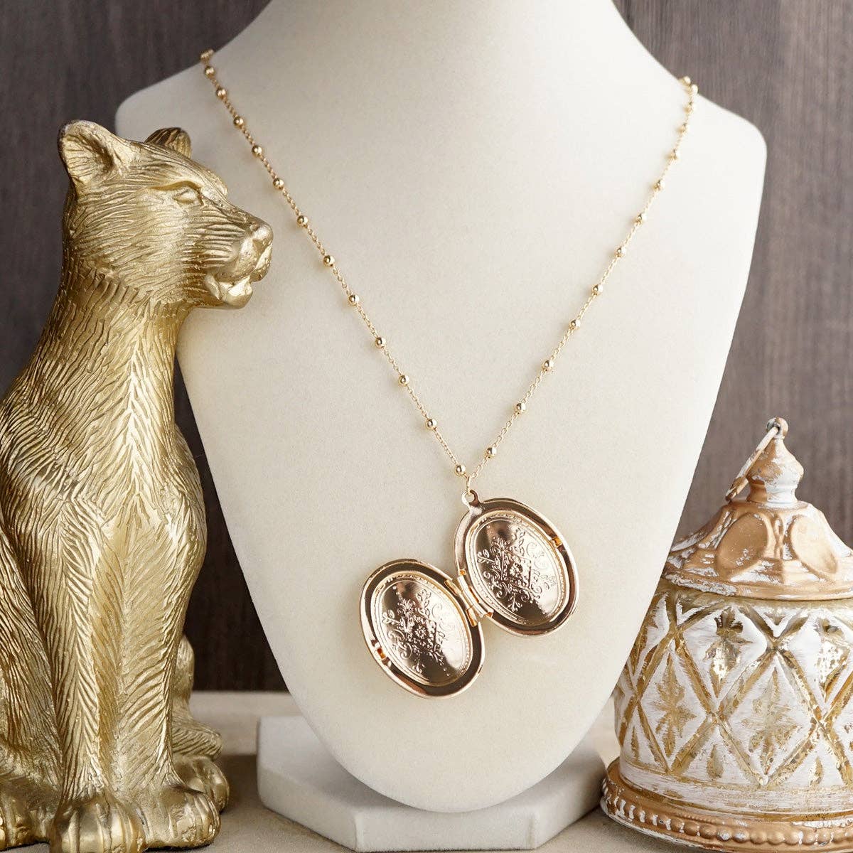 Vintage Inspired Locket Necklace - Long Gold Pendant Necklace