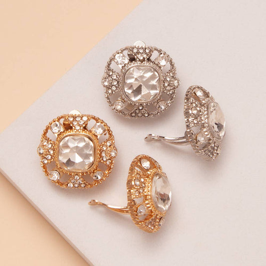 Cushion Cut Crystal Center Clip On Earrings