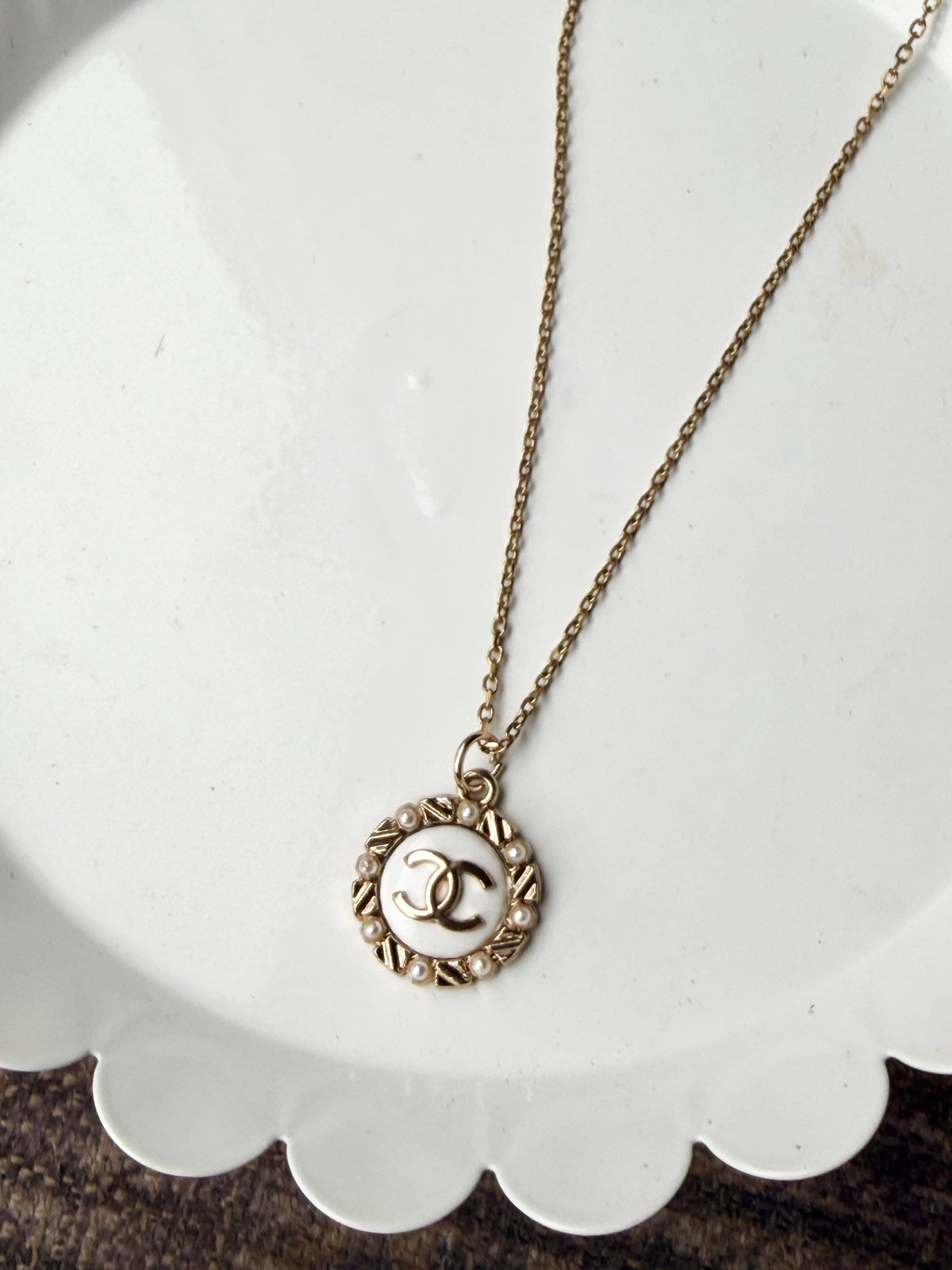 Upcycled Chanel Jeweled Edge Pendant Necklace