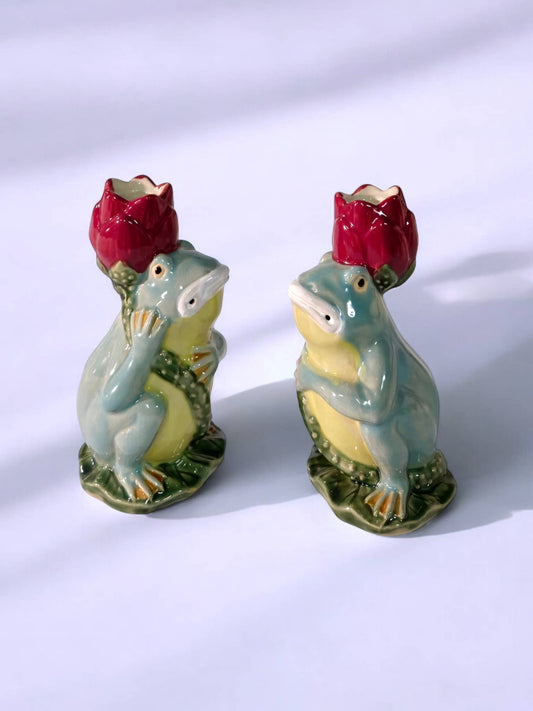 Lily Pad Frog Candlestick Pair
