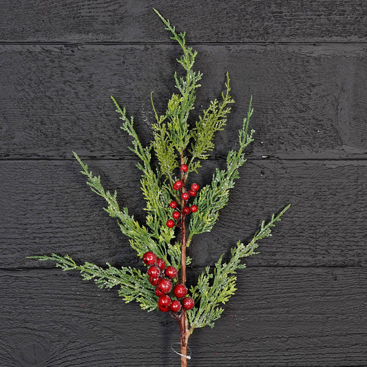 Sparkled Cedar pine and Red Berry Spray-