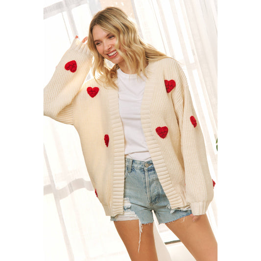 HEART 3D PATTERN SWEATER CARDIGAN
