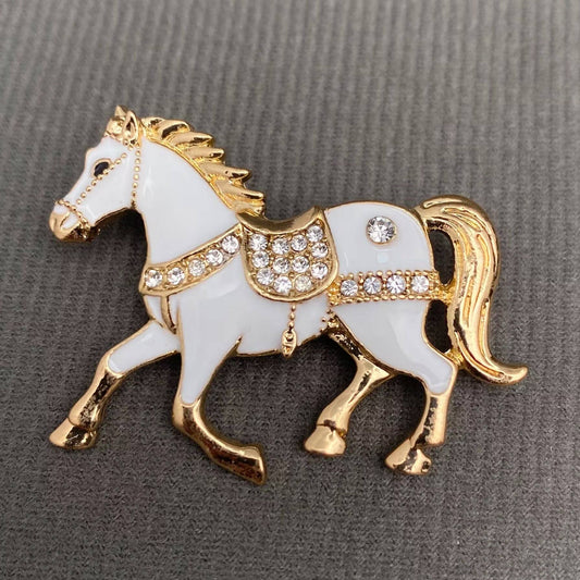 Rhinestone Inlaid Enamel Horse Brooch