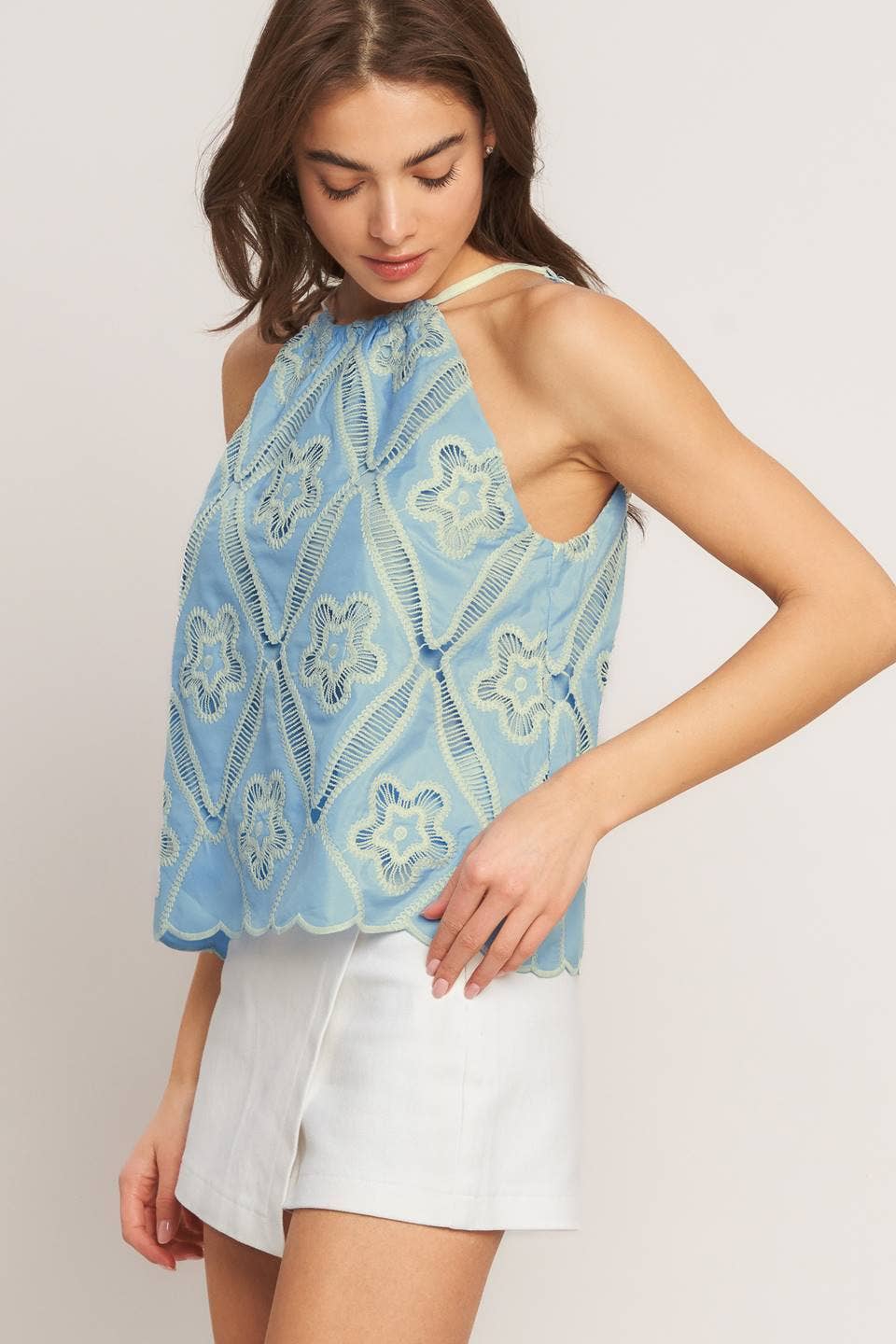 Woven Embroidered Halter Top