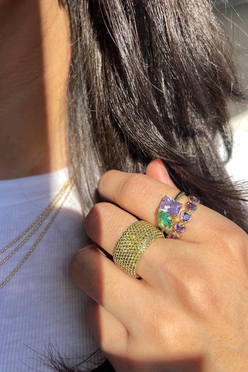 Perfect Pair Ring - Amethyst and Paraiba CZ, 14K Gold Vermeil
