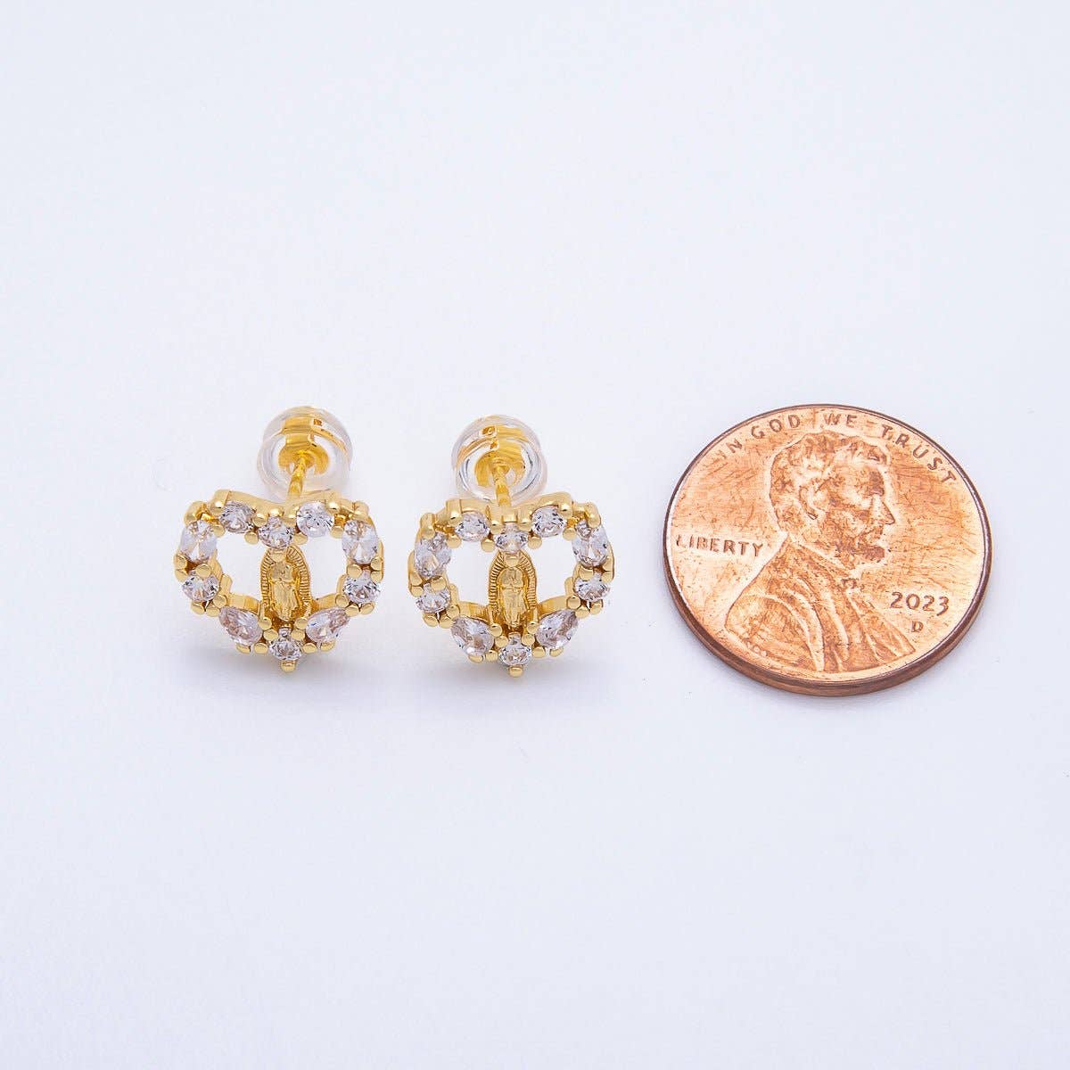 Paved CZ Open Heart Religious Stud Earrings