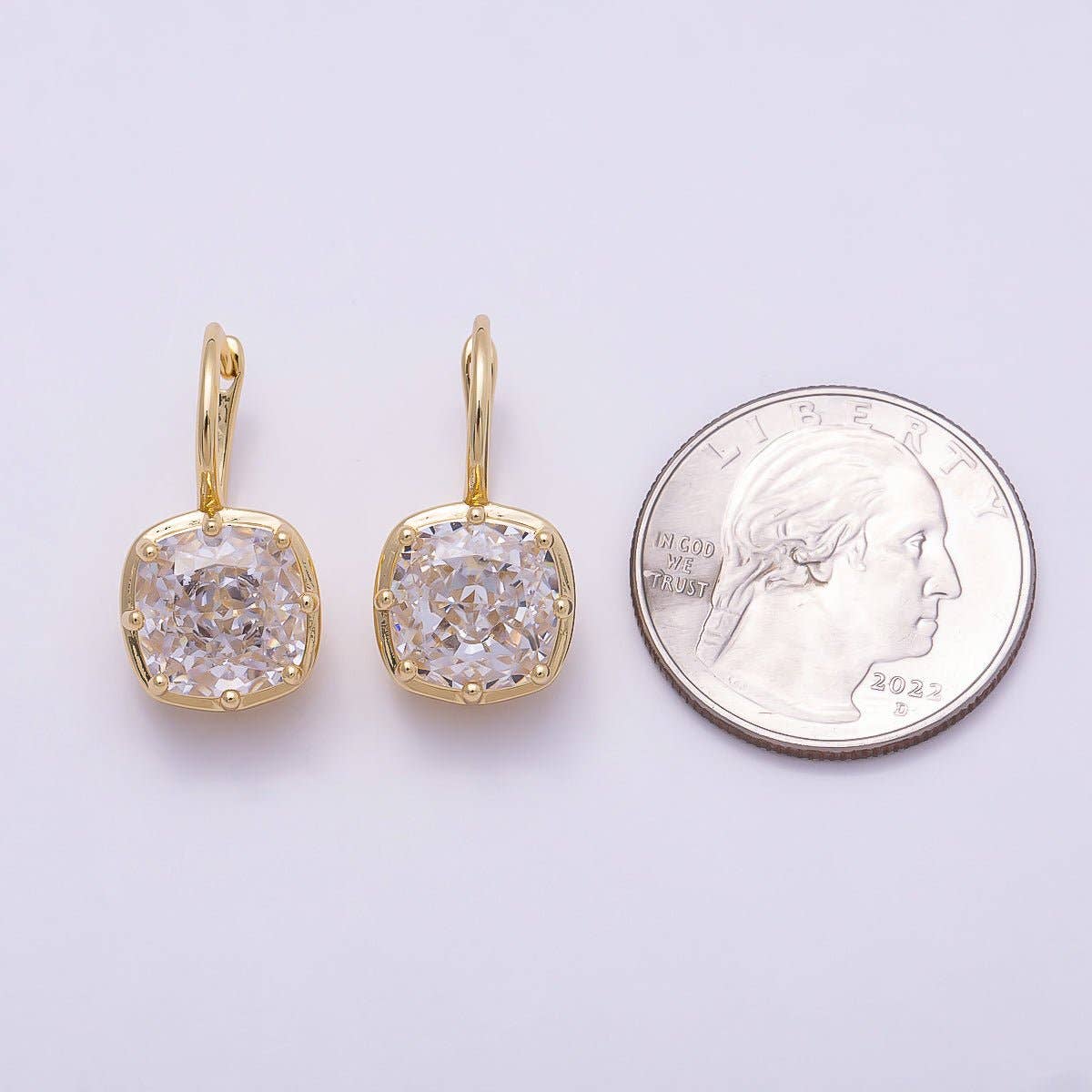 Clear CZ Prong Rounded Square Drop Hoop
