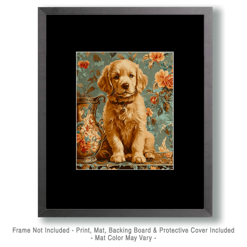 Golden Retriever Puppy - Pet Dog Still Life Wall Art Prints – 8″x10″ Artwork for 11″x14″ Frame