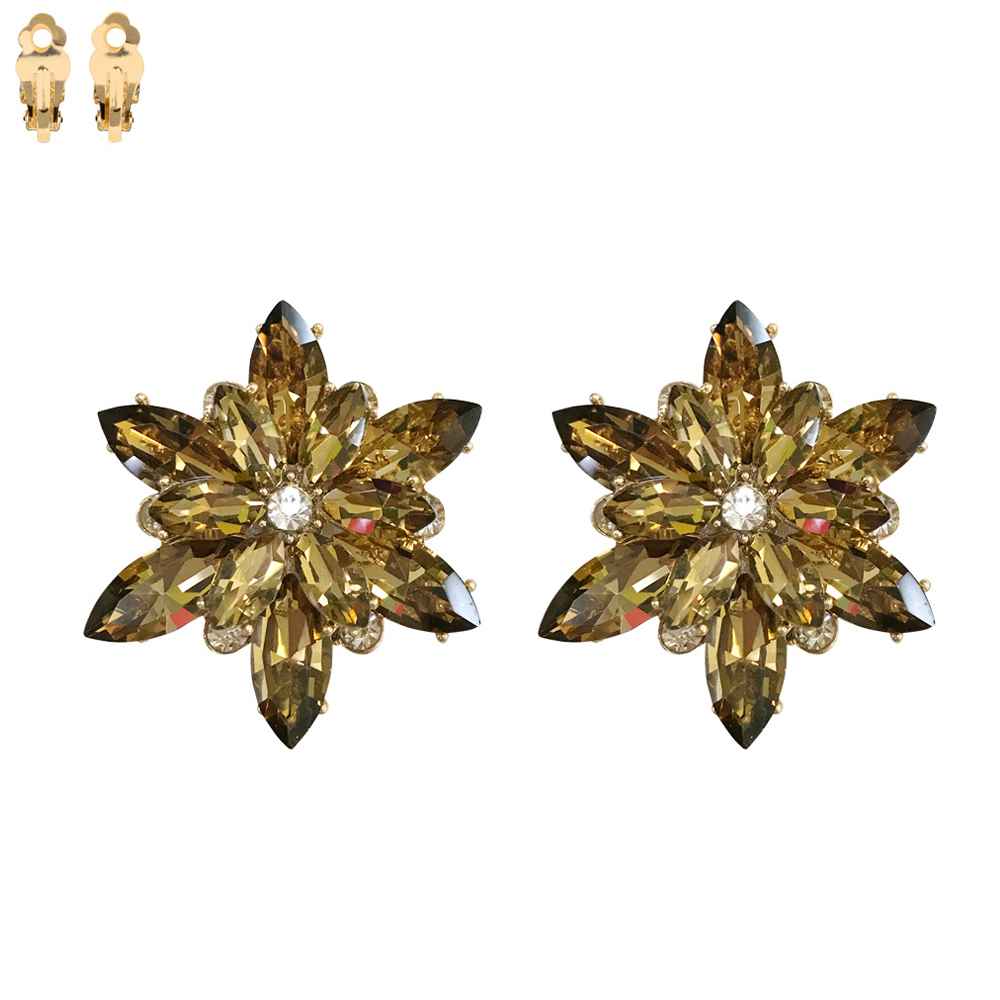 Flower Snowflake Evening Clip On Earrings