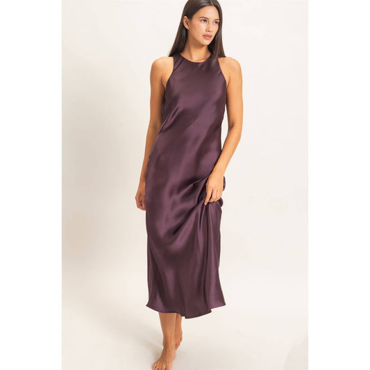 Sleeveless Satin Midi Dress