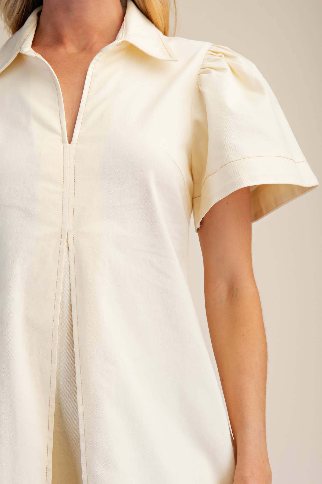 LAST CHANCE - Collared V-Neck Pleated Mini Dress