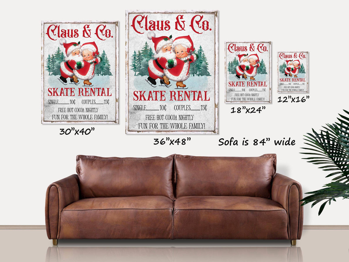 Cute Christmas Santa Claus & Co Skate Rental Canvas Sign