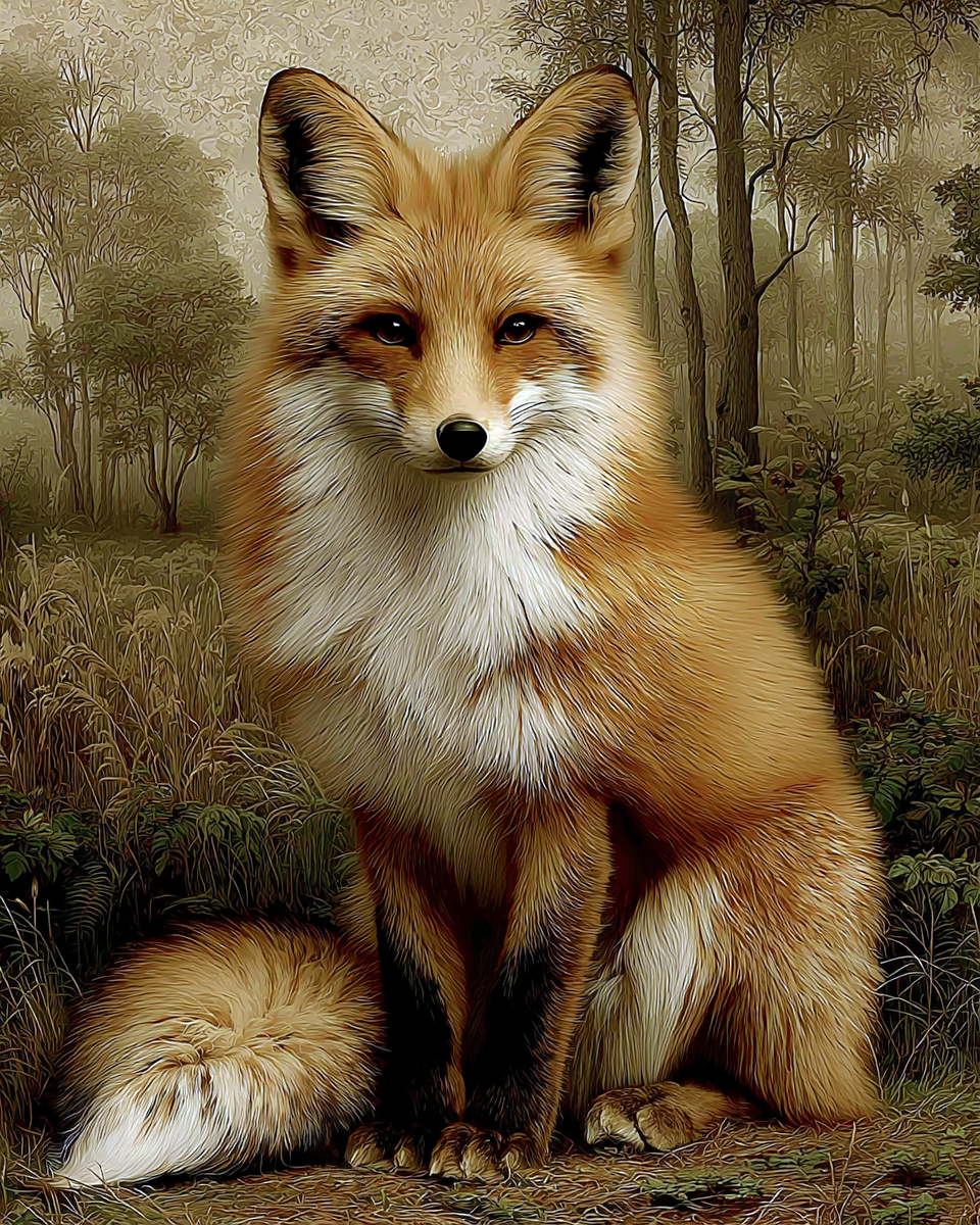 Staged Fox Still-Life Vintage Style Wildlife Art Print