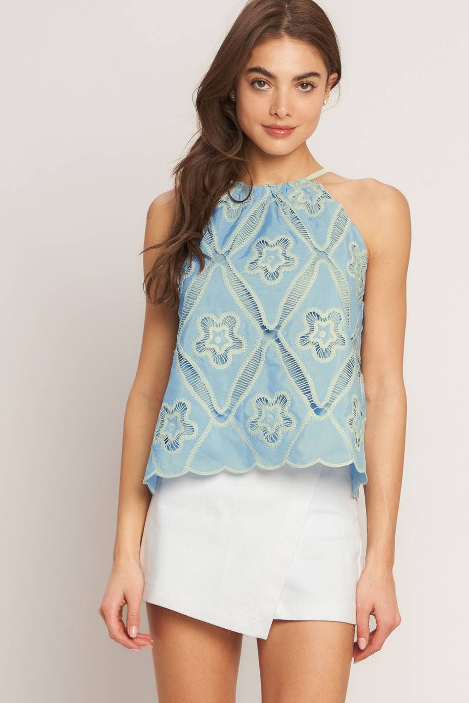 Woven Embroidered Halter Top