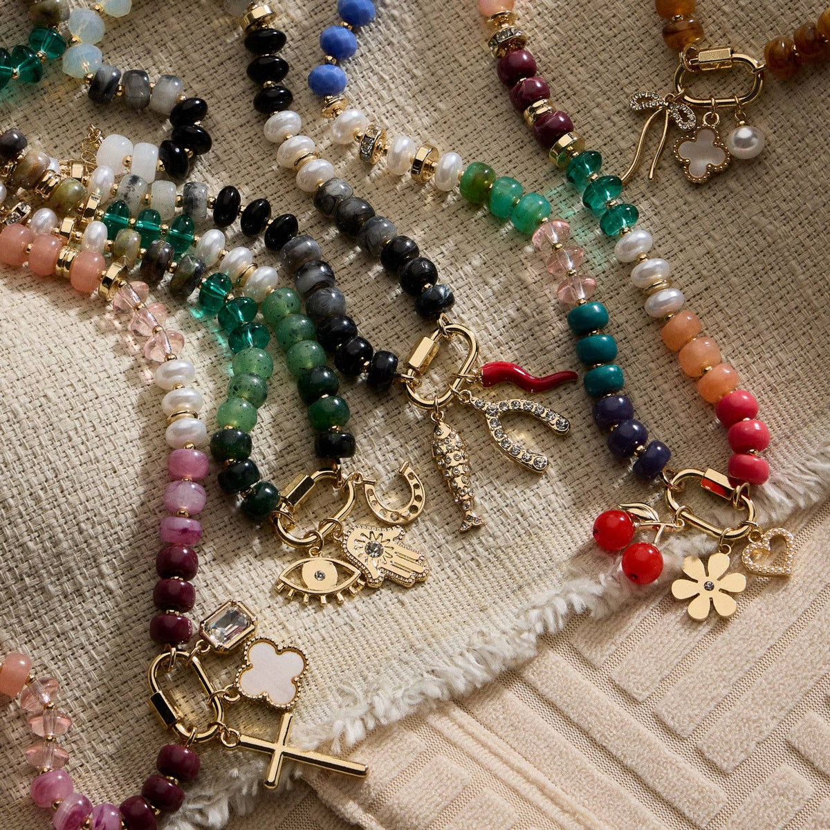 Layered Glass Bead Necklace | Trio of Charms