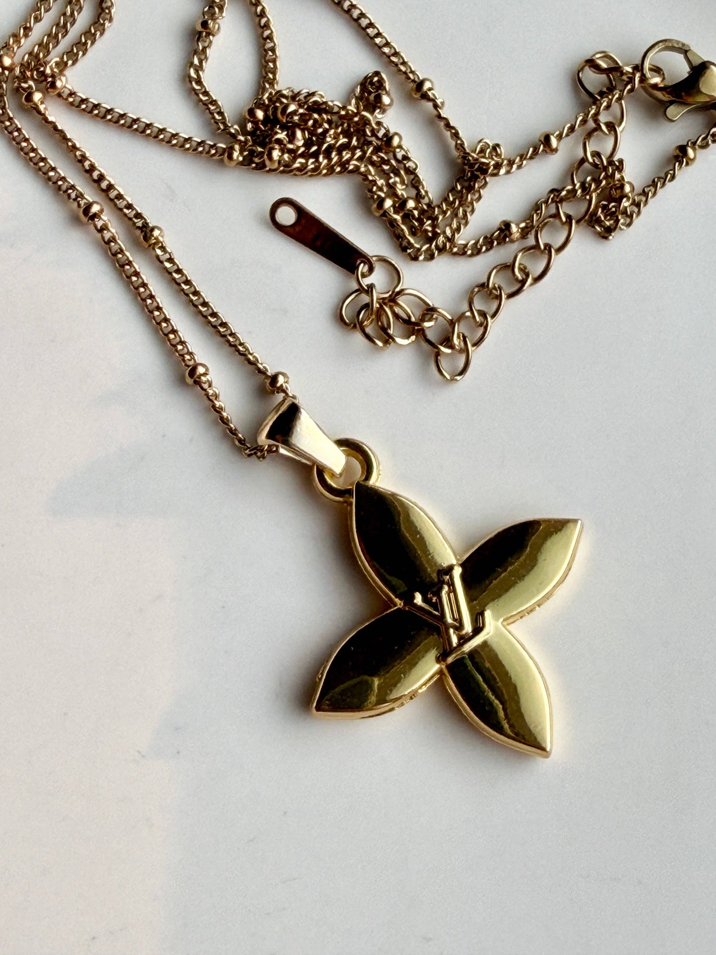 Upcycled LV Designer Four Petal Blossom Necklace