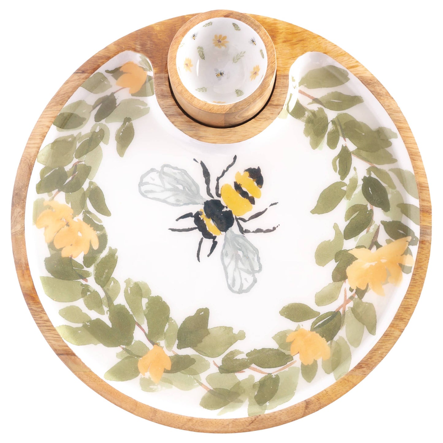 Round Mango Wood Bee Platter & Bowl Set