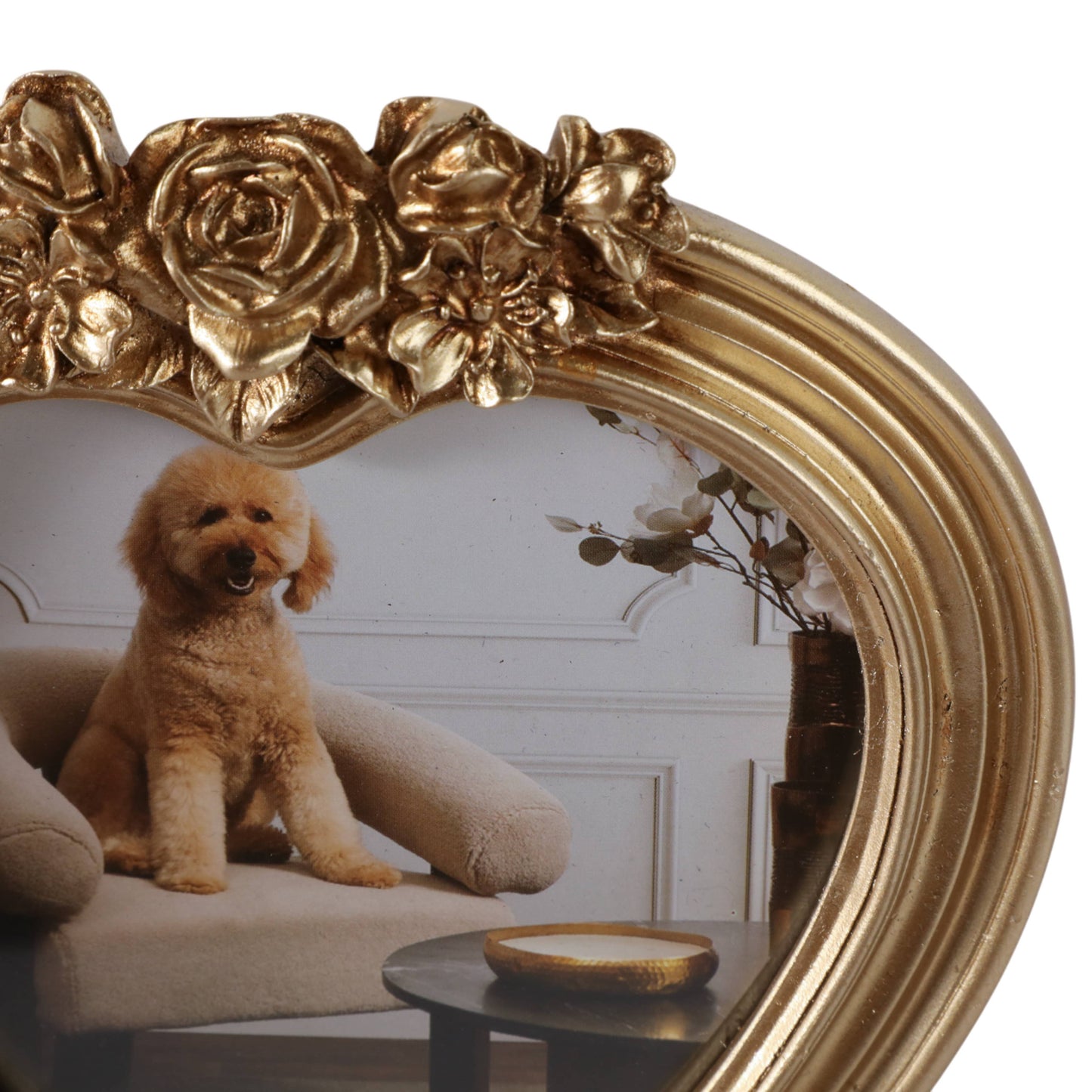 Photo Frame - Gold Polyresin Heart with Roses, 5x5 in.