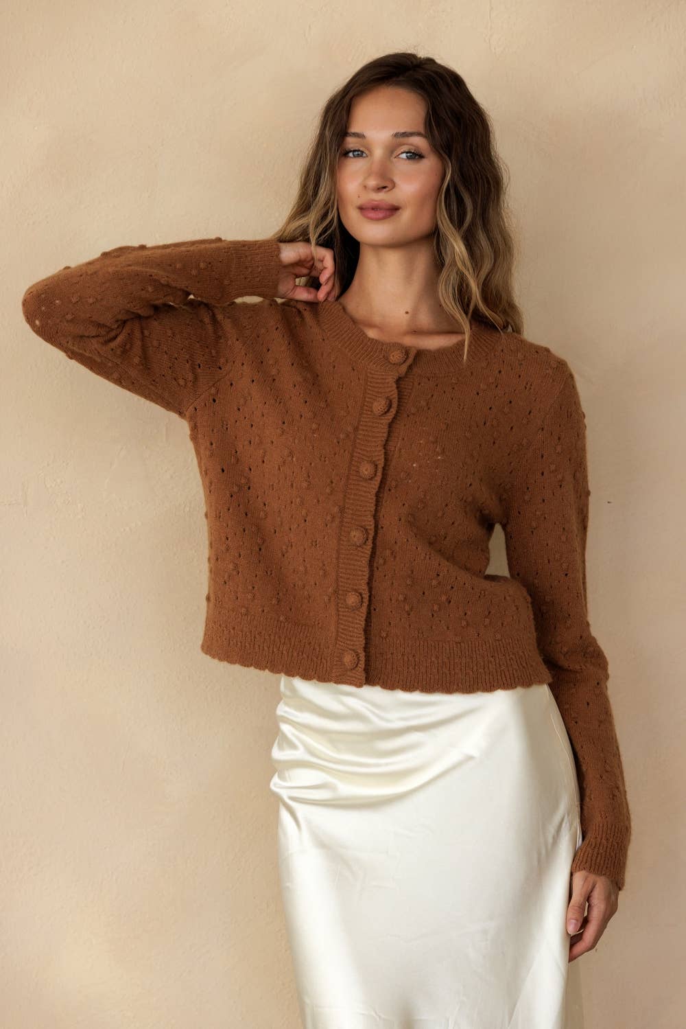 POINTELLE BOBBLE KNIT CARDIGAN