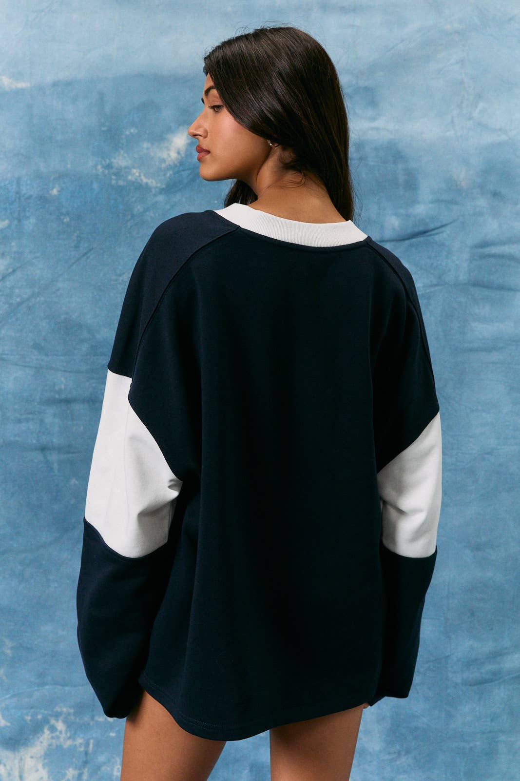 "USA" LONG SLEEVE CREW NECK COLOR BLOCKED OVERSIZED SHIRTS