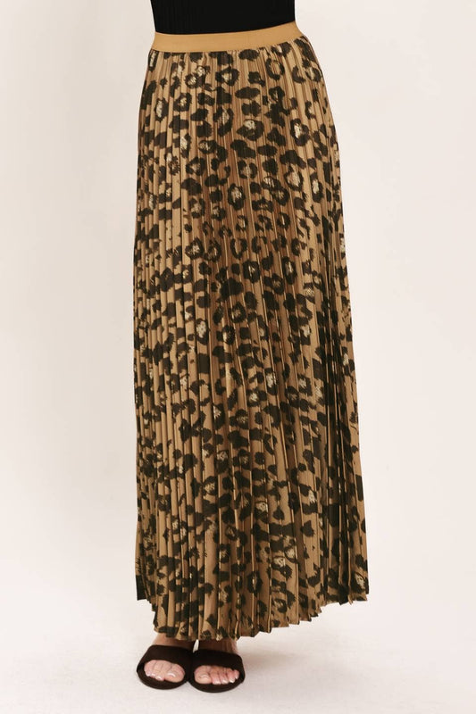 Pleated Leopard Maxi Skirt