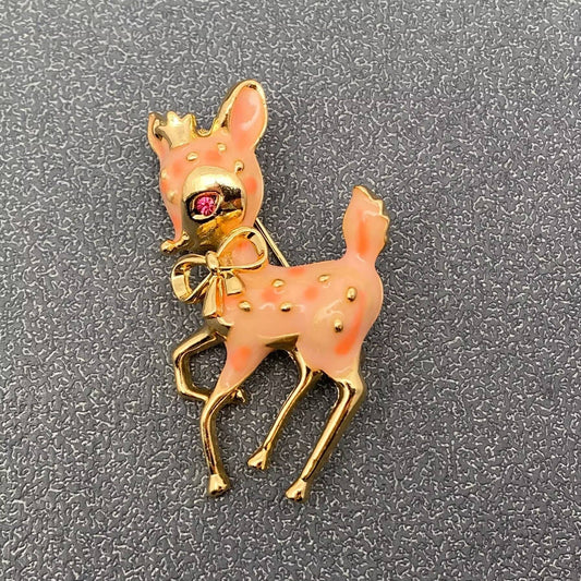 Pink Enamel Elk Brooch