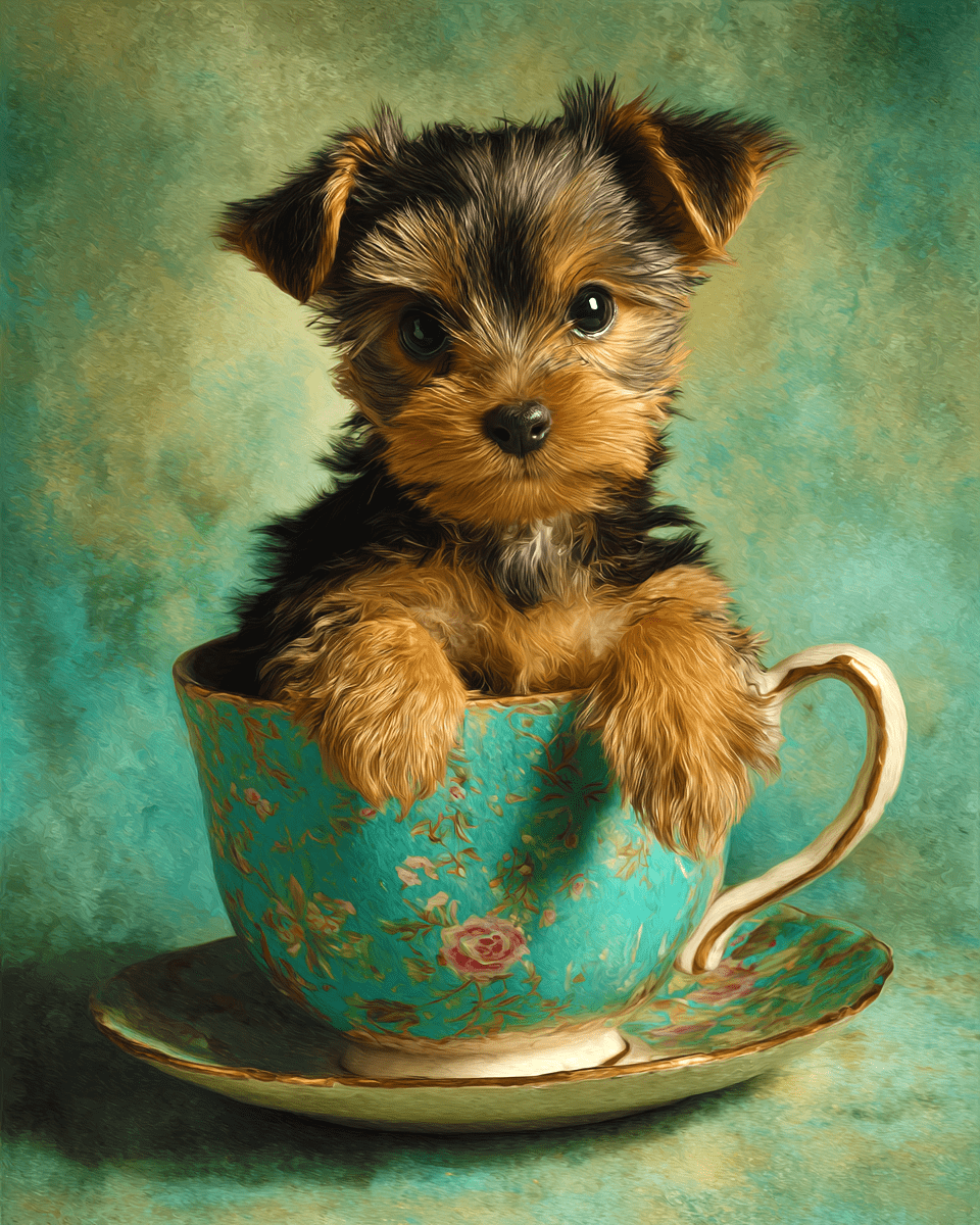 Lil Yorkshire Terrier Puppy - Pup in a Cup - Art Print - 8"x10" Artwork