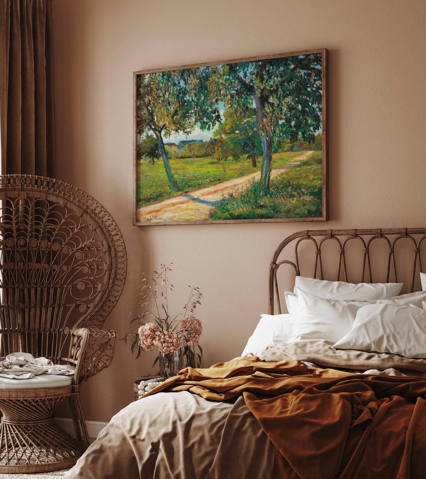 Yellow Green Landscape Oil Painting Framed Canvas Art 23