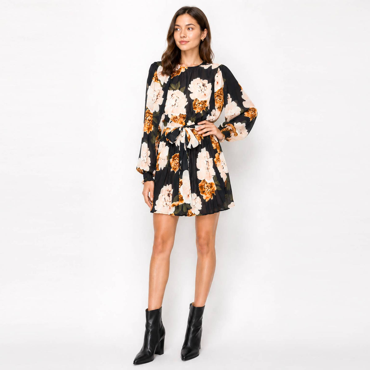 Autumn Peony Chiffon Mini Dress
