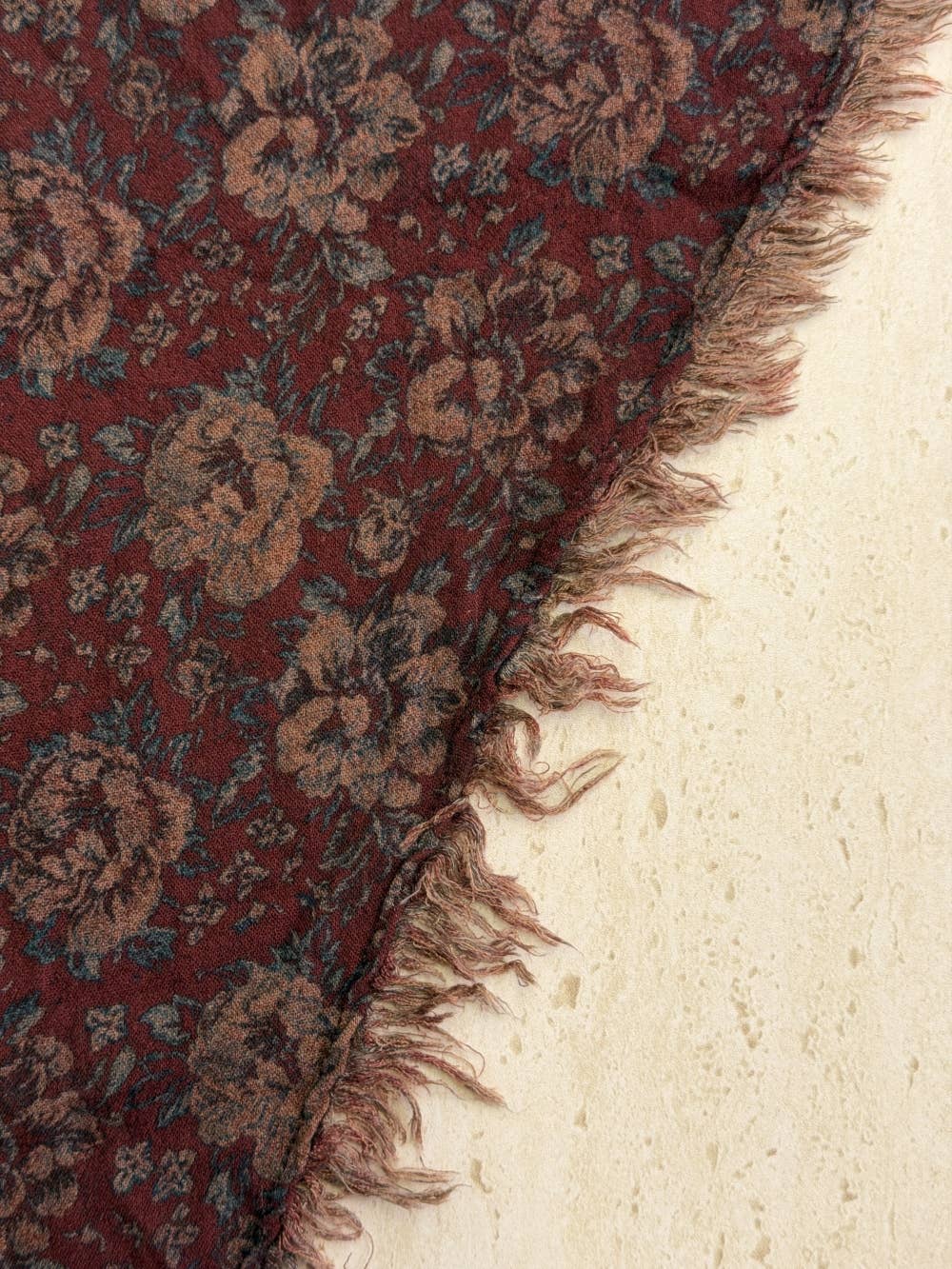 Floral Print Triangle Fringe Scarf
