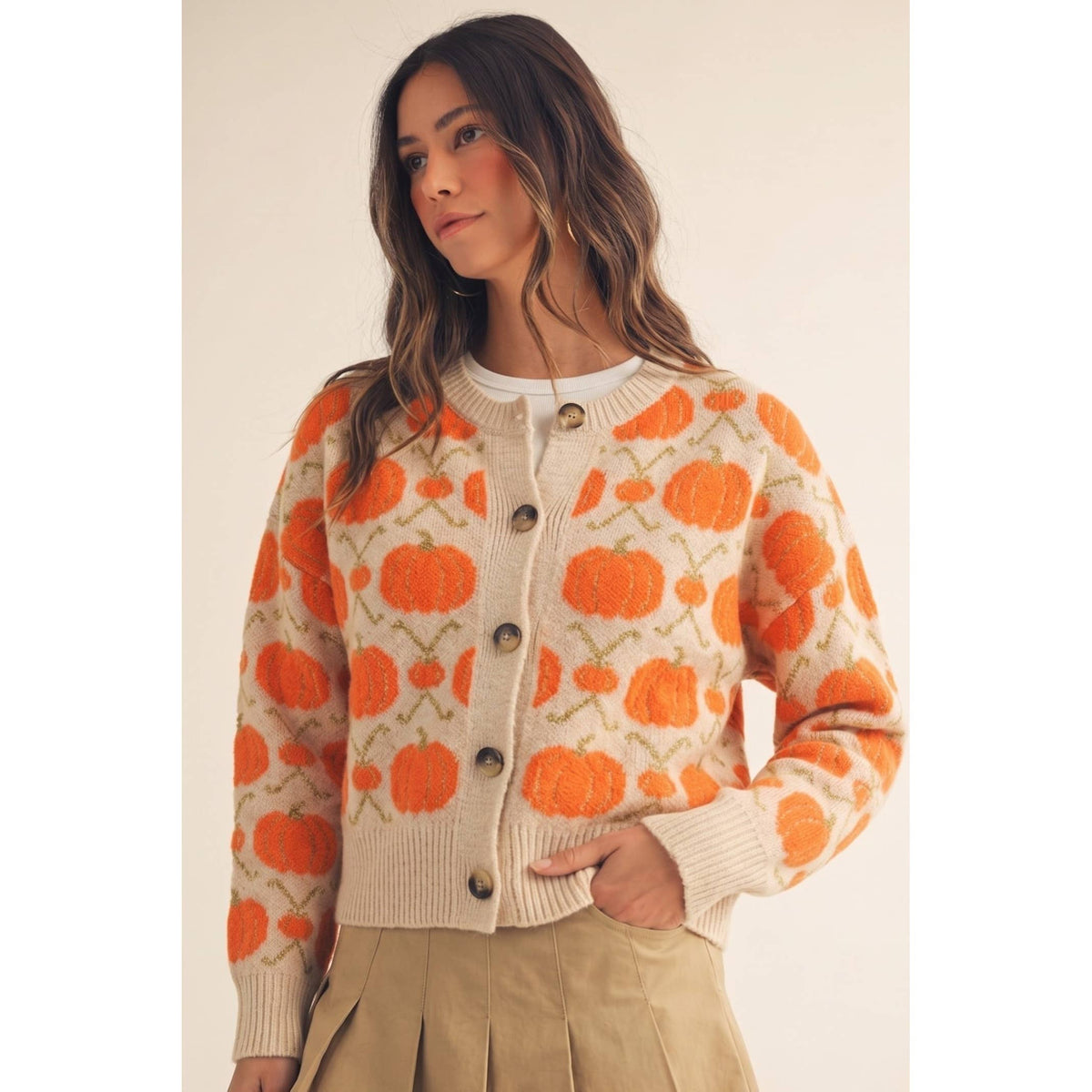Vintage Pumpkin Blossom Charm Knit Cardigan