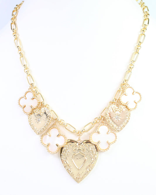 Lillith Clover and Heart Charm Necklace Gold