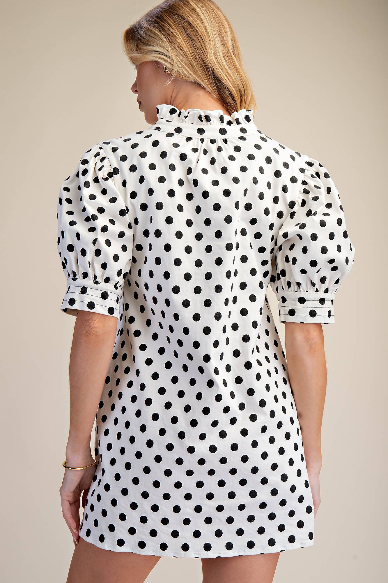 Ruffle V-Neck Puff Sleeve Mini Dress